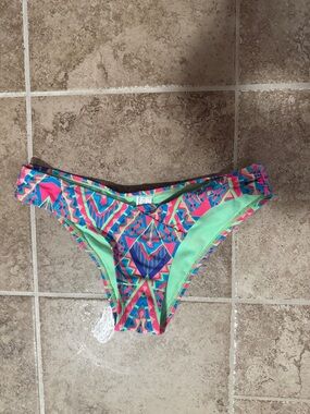 Vibrant Geometric Bikini Bottoms in Neon Pink & Mint